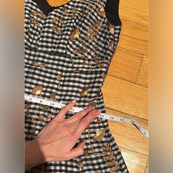 Vintage 100% Silk Embroidered Gingham Cottagecore Fit & Flare Dress - Picture 6 of 11